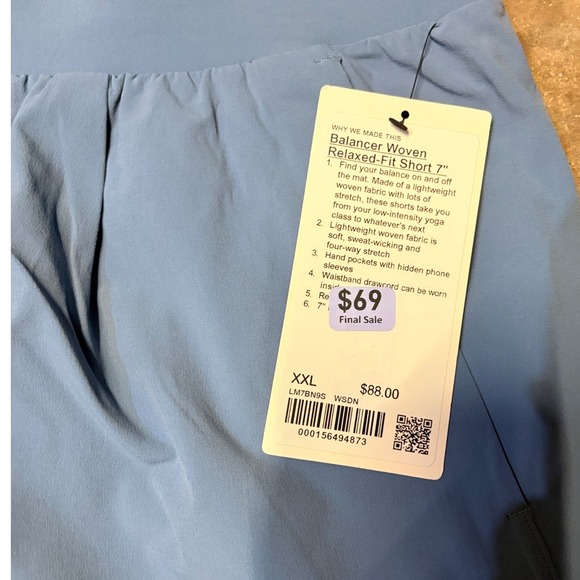 Lululemon Balancer Woven Relaxed-Fit Short 7 Mens XXL Washed Denim Blue LM7BN9S - Picture 2 of 4